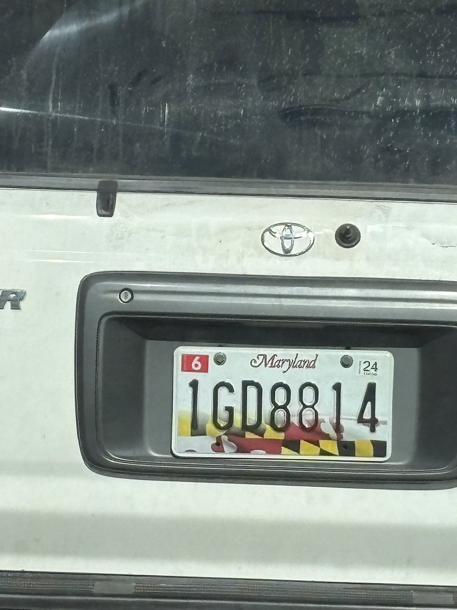 BaltimoreAlyKat's tweet photo. @MD_MVA wondering how to report hate speech in a custom Maryland license plate . . . This was taken in Baltimore at Pratt and Light on November 9, 2024 https://t.co/mqXZQW17k0