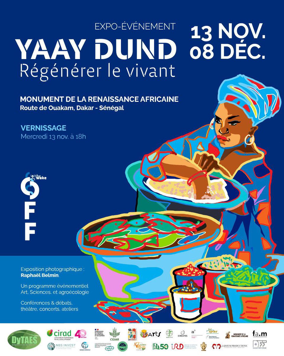 📅 SAVE THE DATE ! 13 Nov. à 18h : 

Vernissage de l'expo DyTAES « YAAY DUND, Régénérer le vivant » au Monument de la Renaissance Africaine. 
Un hommage aux femmes et à la transition agroécologique ! 

#DakArt #YAAYDUND #RégénérerLeVivant #BiennaleDakart2024 #OFF #DyTAES