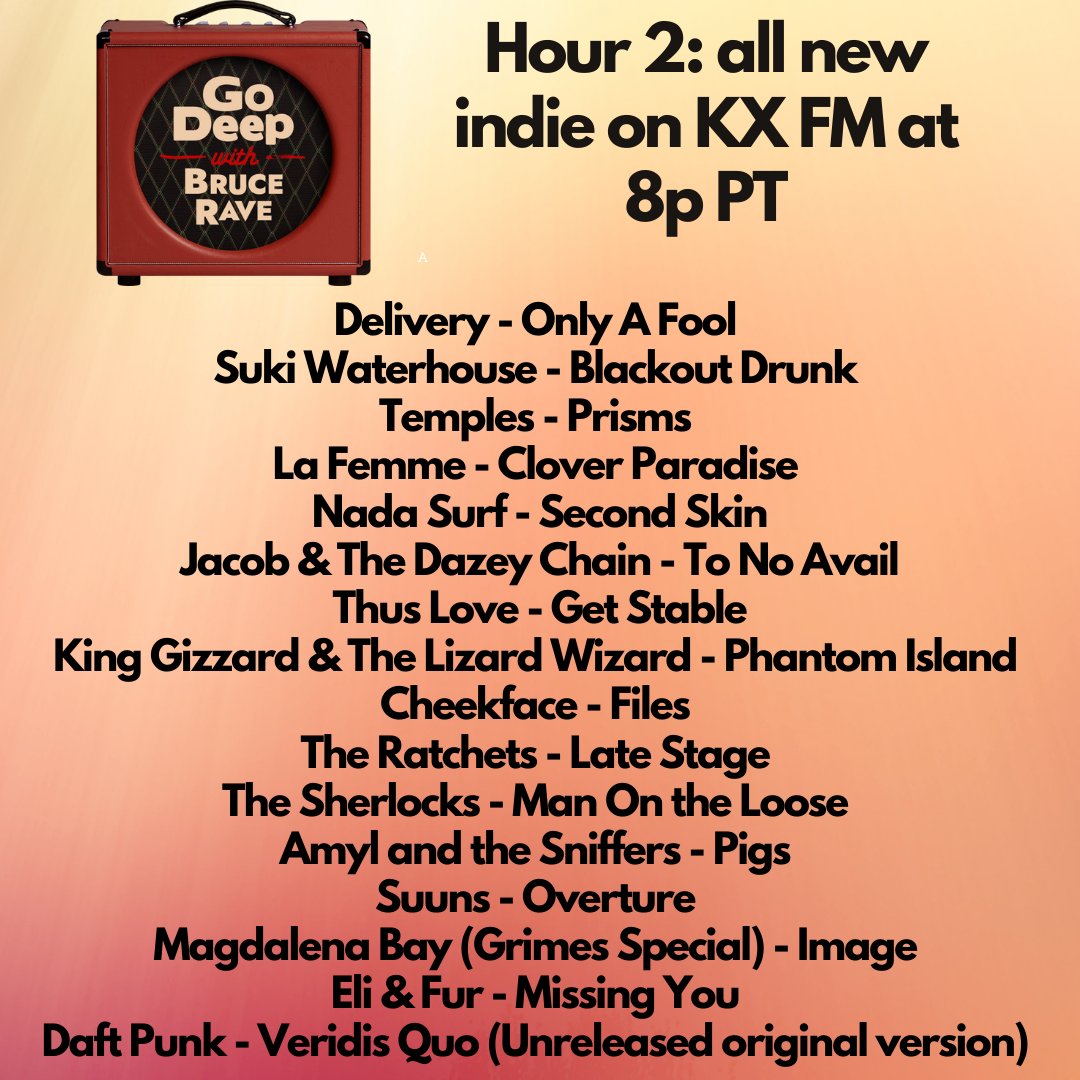 Saturday Night Streaming: My 2 hours of uptempo melodic new indie from 7-9 PT <a href="/KXFM_/">KX FM</a>  Stream kxfmradio.org/player, with our app, on iHeart or on TuneIn. Here's what's on deck for you.