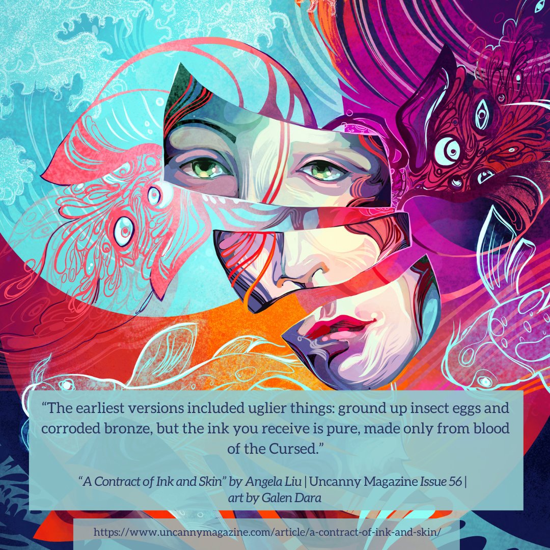 UncannyMagazine's tweet photo. Reading 2024 fiction? Try the short story "Contract of Ink and Skin" by Angela Liu! You can read it here! @liu_angela https://t.co/bWrPKJRvHF https://t.co/qWlmep5JlP