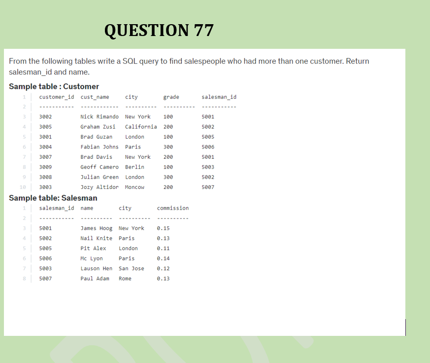 RebeccaOluwato3's tweet photo. #MASTERSQL #Day77 #Question77 #LearnwithRebecca #100daysofSQLexercises https://t.co/9X1D5tVuL3