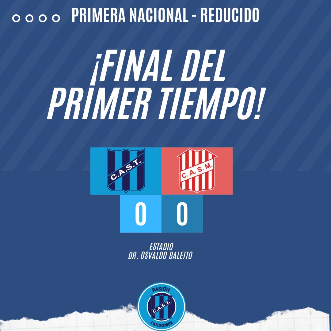 🏆 #PrimeraNacional

⚽ #SanTelmo 0 🆚 #SanMartinTuc 0

👉 ¡Final del Primer tiempo!