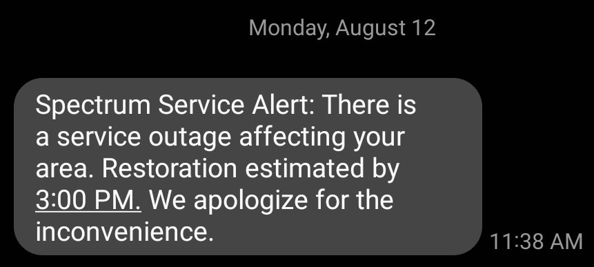 colangelog's tweet photo. If you can avoid it, do not ever get internet from @GetSpectrum, In zip code 34746 I feel I have the internet of a third world country with all these outages, at least once a month, it's unbelievable. And don't even bother trying to contact @Ask_Spectrum, it is pointless. https://t.co/gjc9hDbQZN