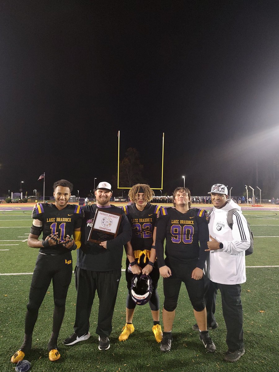 Nice to be honored as District Champions on Senior Night, proud to coach this group of Seniors over the last 3 years. More work to be done in the Playoffs!!!

<a href="/BryceWill0222/">Bryce Williams</a> <a href="/brownecallanan2/">Browne Callanan</a> <a href="/PaneTrent/">Trent Pane</a> <a href="/OnePlayDrive/">Coach Till</a> 
<a href="/mdoc376/">Coach Doc</a> <a href="/LakeBraddockFB/">Lake Braddock 🏈</a>