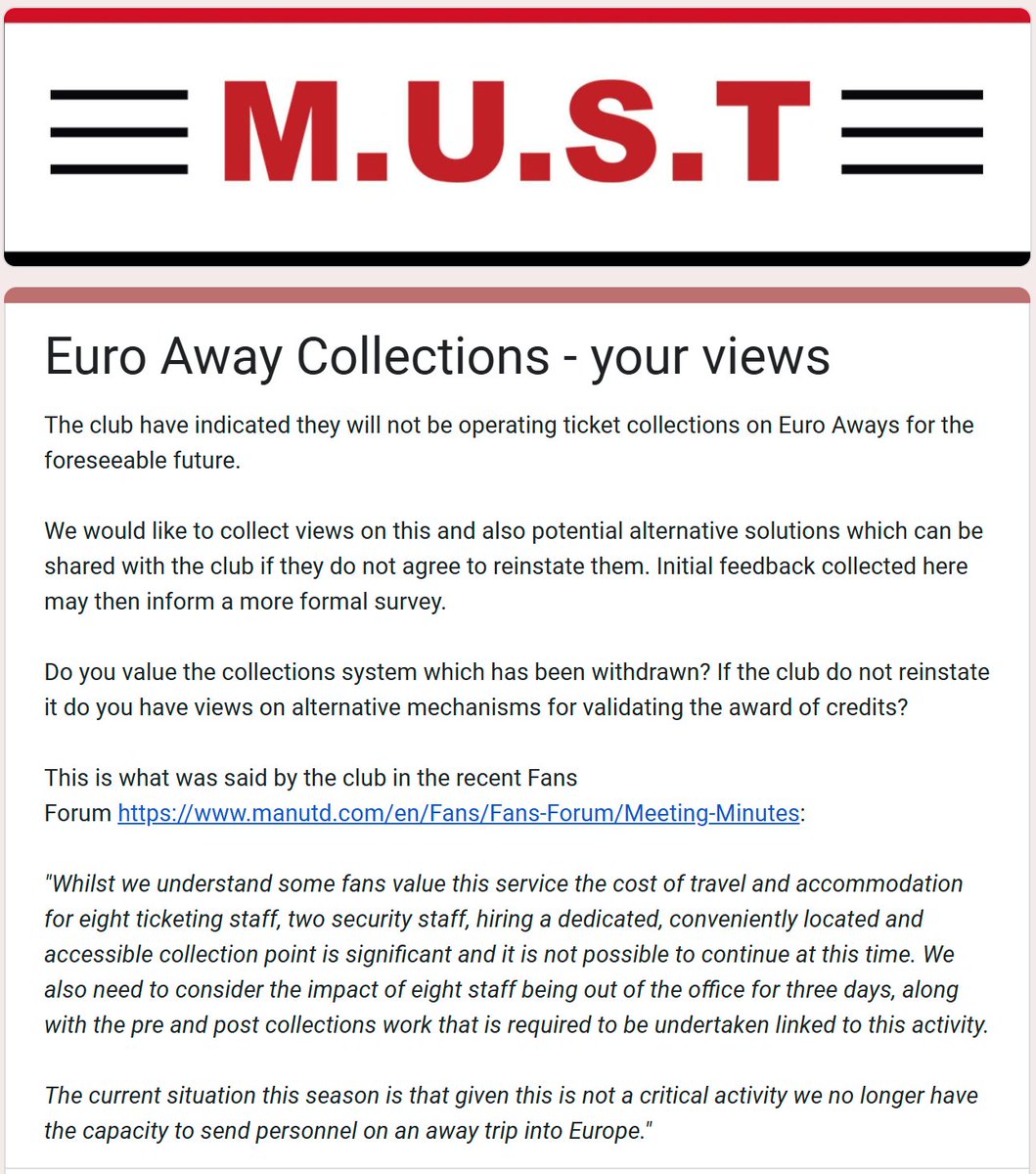 We've had almost 400 responses thus far. If you apply for Euro Aways please complete and share this request for comments regarding ticket collections (and especially alternatives if the club won't reinstate them) 

bit.ly/EuroColl