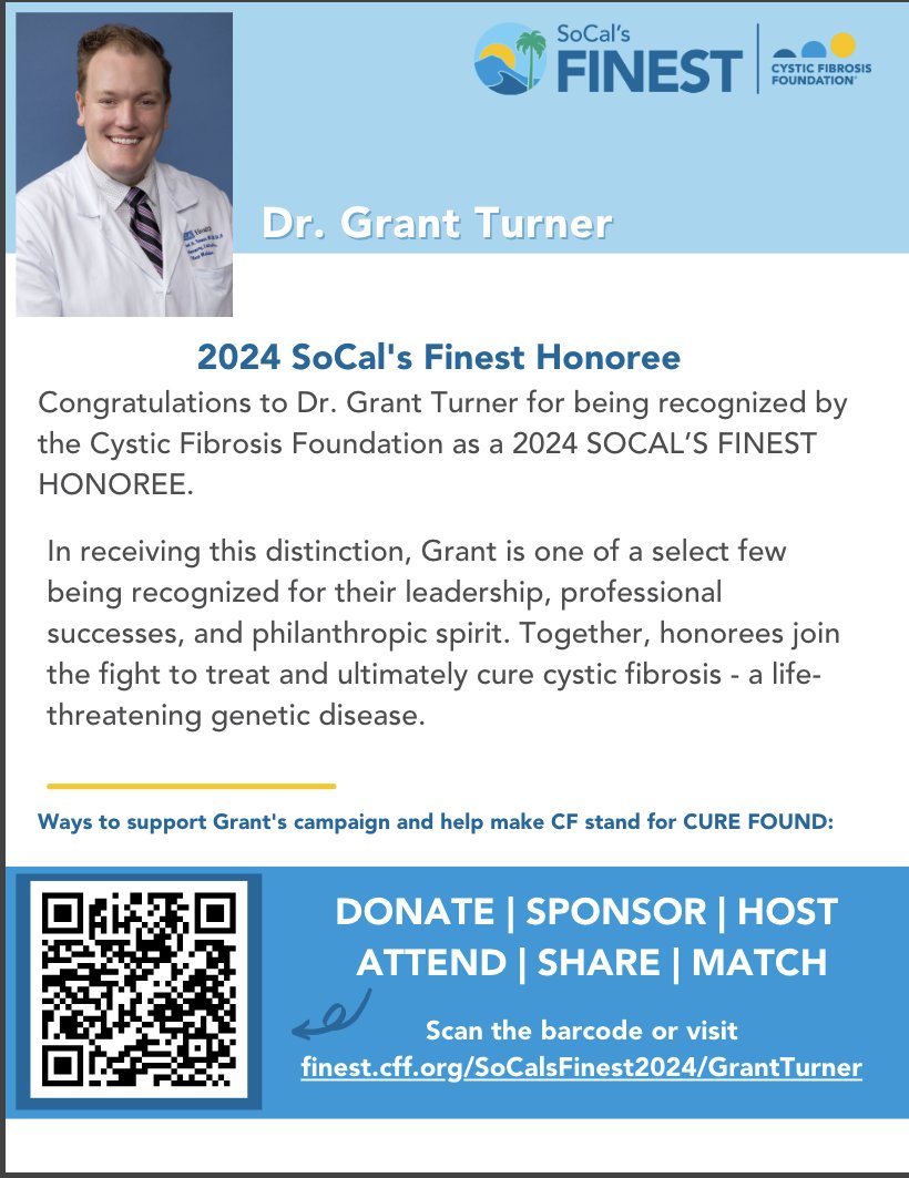 Grant Turner, MD, MHA, FACP (@grantturnermd) on Twitter photo Friends! Colleagues! I'm SO excited to be honored at the <a href="/CFF_SoCal/">CFF Southern California</a> LAs Finest 2024 tmrw! I am so close to reaching my goal for the event of $3500 - thank you so much to everyone who has donated so far, and I appreciate any extra $ you can help with! finest.cff.org/SoCalsFinest20… Friends! Colleagues! I'm SO excited to be honored at the <a href="/CFF_SoCal/">CFF Southern California</a> LAs Finest 2024 tmrw! I am so close to reaching my goal for the event of $3500 - thank you so much to everyone who has donated so far, and I appreciate any extra $ you can help with! finest.cff.org/SoCalsFinest20…