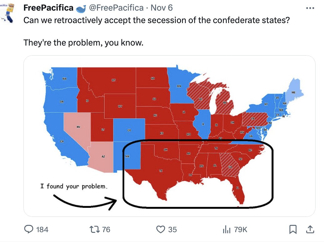 Treggsman's tweet photo. More of this, please. There's is NO 'bringing the country together'. One 'government' for this many people, with so many differences and values will only bring more tyranny. Period. https://t.co/I6tR1GQtZx