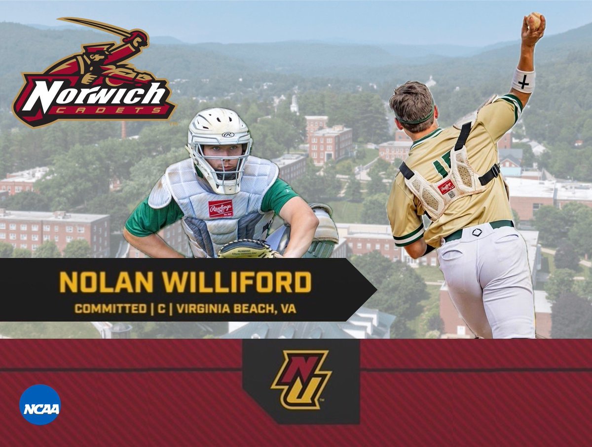 I’m excited to announce that I will be continuing my academic and athletic career at Norwich University. I would like to thank everyone who supported me through this process, and Coach <a href="/BWhaley00/">Billy Whaley</a> for this opportunity.
<a href="/Cox__Baseball/">Cox Baseball</a> 
<a href="/RichmondBraves/">Richmond Braves</a> 
<a href="/NorwichBaseball/">Norwich Baseball</a> 
<a href="/beachfp757/">Beachfp757</a>