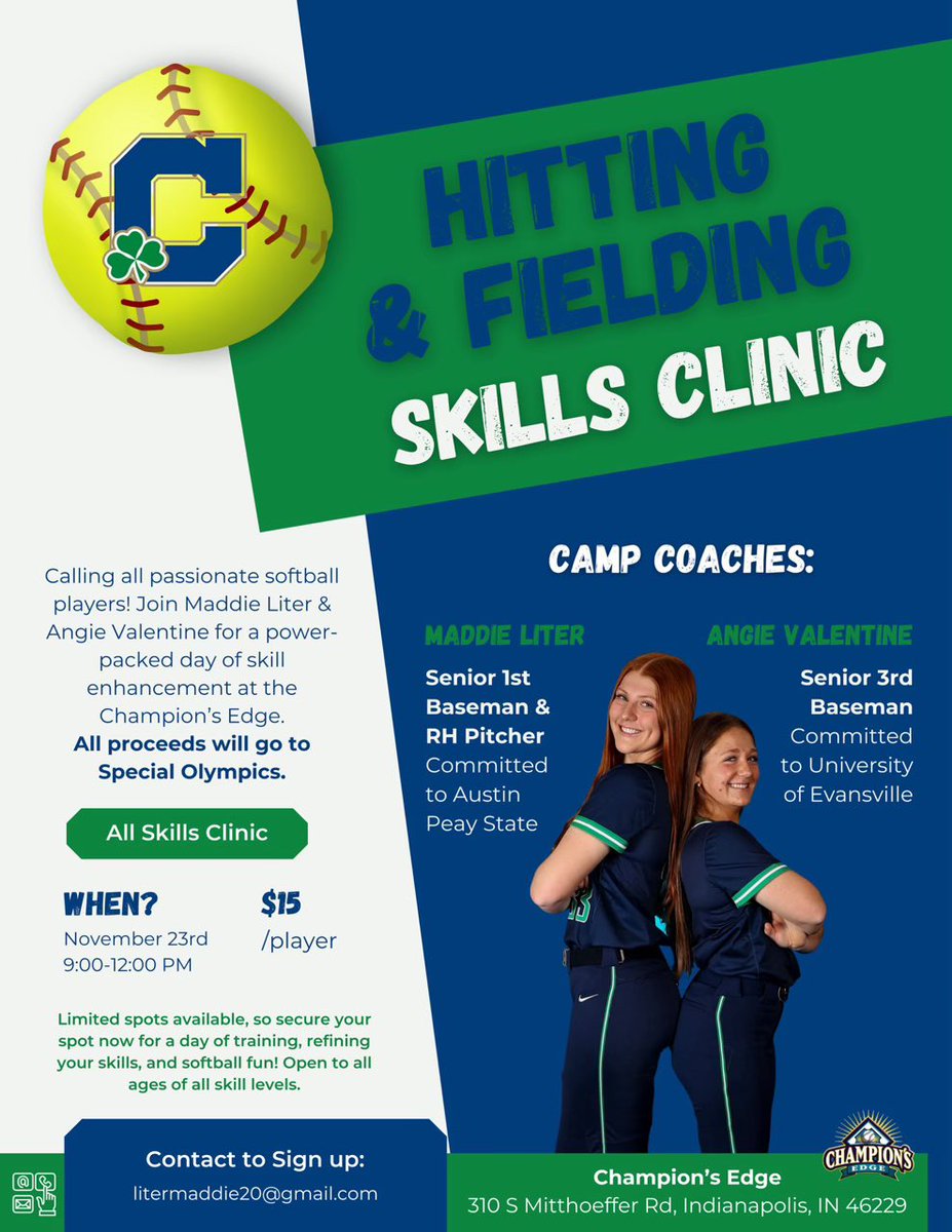 Come join <a href="/MaddieLiter/">Maddie_Liter</a> and I for a fun morning session! We’ll help you work on your skills, and all the money goes to the Special Olympics. It’s going to be a blast!💚