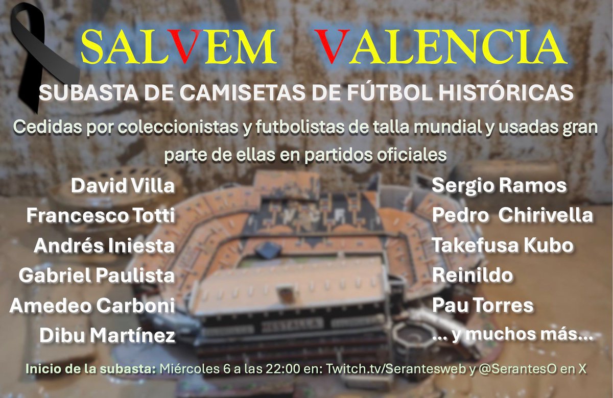 💥 Coleccionistas y futbolistas subastan camisetas de fútbol históricas para recaudar fondos por la DANA

🤔 ¿Cómo participar?
👇🏽 Métete en este hilo de <a href="/SerantesO/">SerantesWeb</a> 
 x.com/SerantesO/stat…

😍 Hay camisetas de Sergio Ramos, Villa, Iniesta...