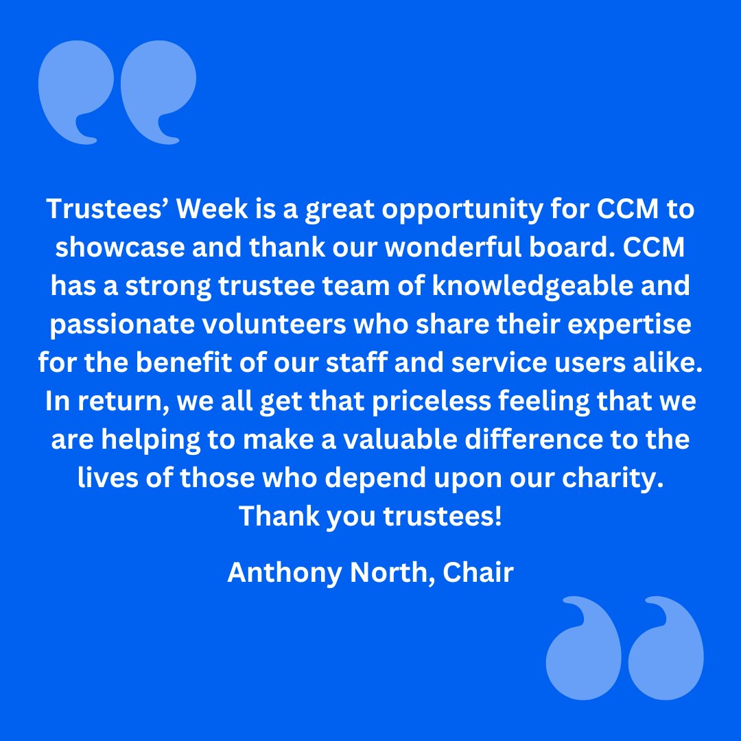 As we end our celebration of #TrusteesWeek here is a #thankyou message from our Chair, Anthony, to all CCM's board.

You can find out more about all our trustees on our new webpage:
cityofchelmsfordmencap.org.uk/board-of-trust…