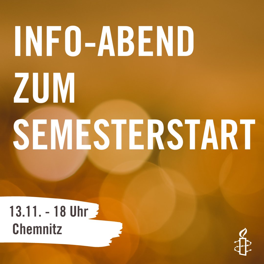 #Chemnitz, hergehört! Die Zeit für #Aktivismus ist jetzt. Schaut am Mittwoch beim Info-Abend vorbei und erfahrt, wie ihr euch mit #Amnesty für #Menschenrechte einsetzen könnt. 13.11., 18 Uhr, Umweltzentrum - Henriettenstraße 5. Wir sehen uns!