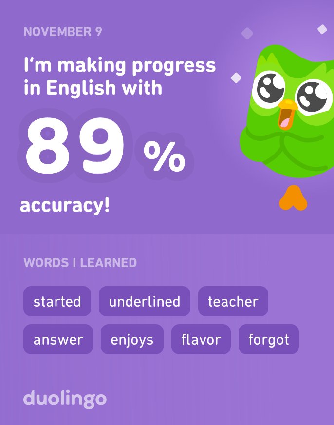 I’m learning English on Duolingo! It’s free, fun, and effective.