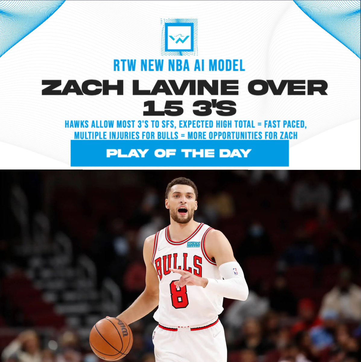 1-1 with the new NBA AI MODEL 🌊

Zach Lavine Over 1.5 3’s 🔥

Explanation below ⬇️

Birthday play 🎉🎂.. it’s not allowed to miss 😂 #SportCoin