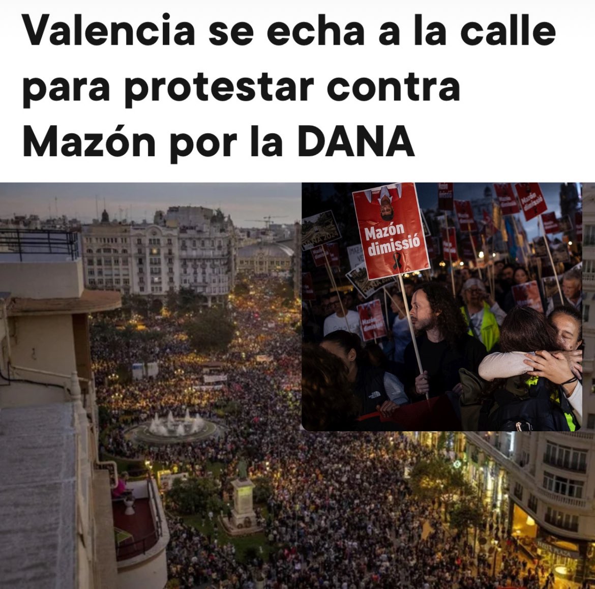 JesusCintora's tweet photo. Multitudinaria manifestación en Valencia contra la gestión de la DANA. Piden la dimisión del president valenciano, Carlos Mazón 

🔴VER MI ANÁLISIS👉 https://t.co/4UTr0vJbSY https://t.co/h7Wvt0rhru