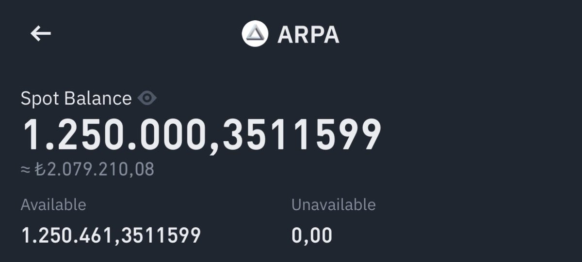 1.250.000 adet #ARPA ile BOĞA sezonuna hazırız!
#ARPA’ya güvenme sebebim arkasında #Binance olması. #Binance’nin $ARPA’ya $1.000.000 yatırımı var. 

#Binance yatırım yaptığı coini uçurmadan bırakmaz!

$0.25’e kadar benimle #ARPA hasadına katılacak mısınız? 😉