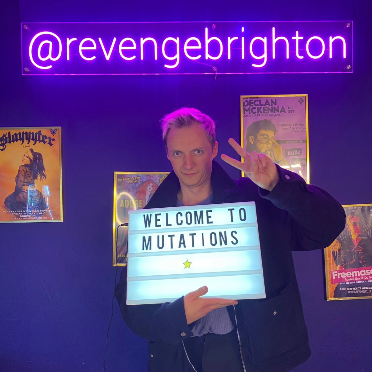 Evening, Brighton! It was a long, long, misty drive south, but we're back on the beach and primed for <a href="/mutationsfest/">MUTATIONS</a>! Tonight at 9:05pm, we'll be gracing the stage at @revengebrighton! And boy is it beautifully lit.

See you up there, HH x