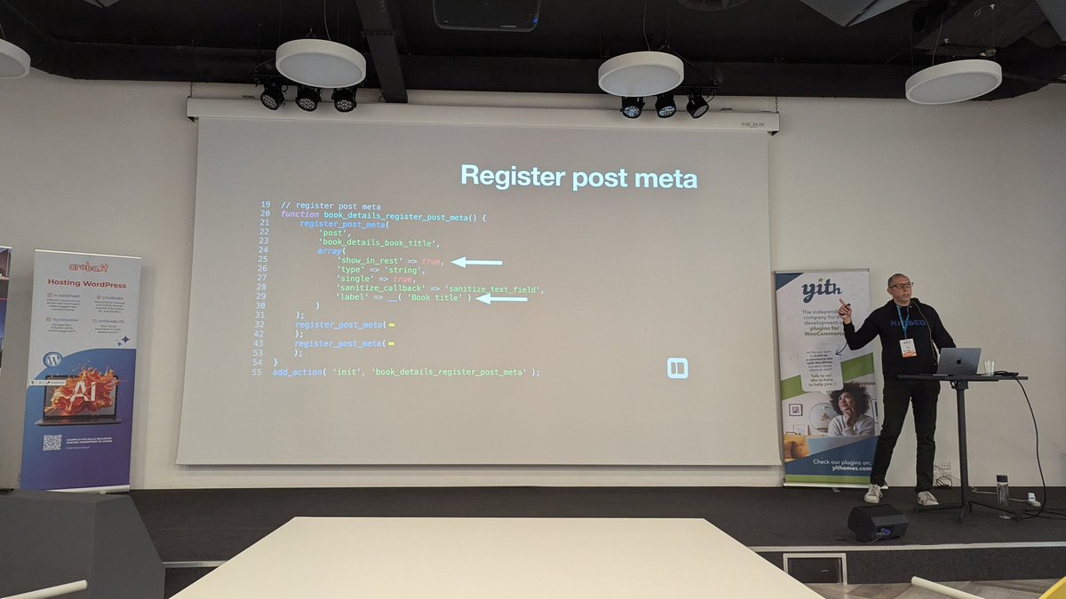 bph's tweet image. Carlo Daniele @carlodaniele talks about Block patterns in connection with custom fields and block bindings #coredays2024 in Rome #WordPress