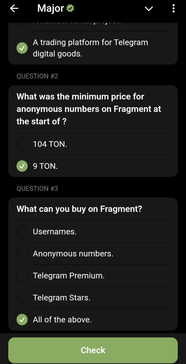 Krypitoz's tweet photo. $Major new achievement but it's a quiz
Answers:
1: A trading platform for Telegram digital goods
2. 9 TON
3. All of the above.

Bitcoin Cryptocurrency TON https://t.co/rKvpM2v8sM