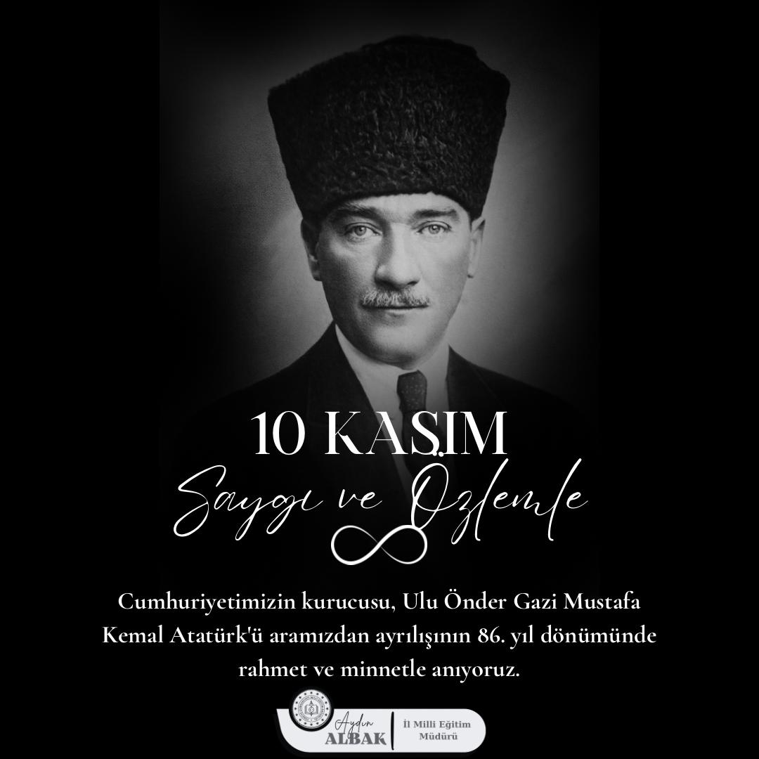 Cumhuriyetimizin kurucusu, Ulu Önder Gazi Mustafa Kemal Atatürk'ü aramızdan ayrılışının 86. yıl dönümünde rahmet ve minnetle anıyoruz.

<a href="/ALBAKAydn/">Aydın ALBAK</a> <a href="/DrErdincYILMAZ1/">Dr. Erdinç YILMAZ🇹🇷</a> <a href="/tcmeb/">Millî Eğitim Bakanlığı</a>