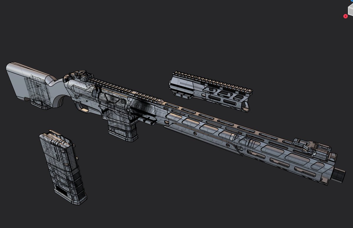A custom SCR style .308 AR10, that I had been working on for a while now. Yes, there is a pistol version.
Done from scratch with every screw in #plasticity #b3d
