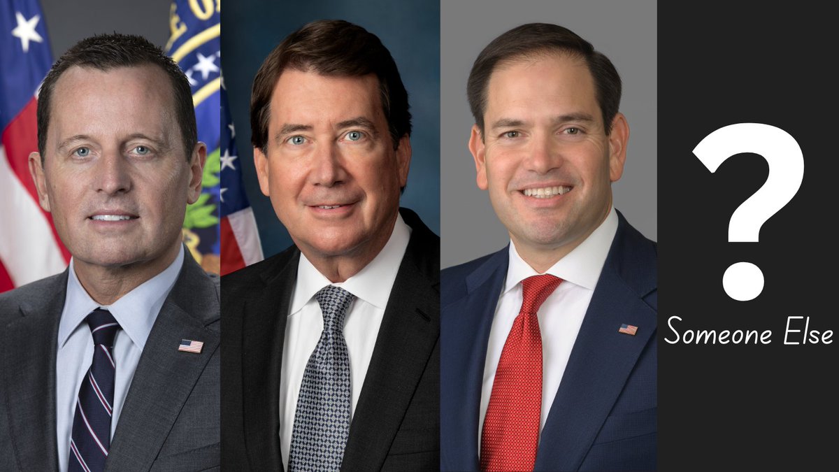 CLewandowski_'s tweet image. MAGA - Who do YOU like for SECRETARY OF STATE?

1) Fmr. Acting Dir of National Intelligence Ric Grenell
2) U.S. Senator Bill Hagerty (TN)
3) U.S. Senator Marco Rubio (FL) 
4) Someone else.

Reply back with your pick and share WHY!