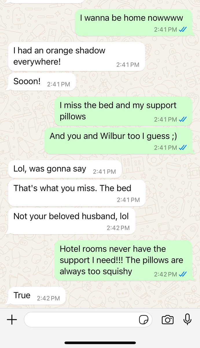 LTsEarrings's tweet photo. Husband mostly understands that an integral part of missing home is missing the bed https://t.co/MngawIMMop