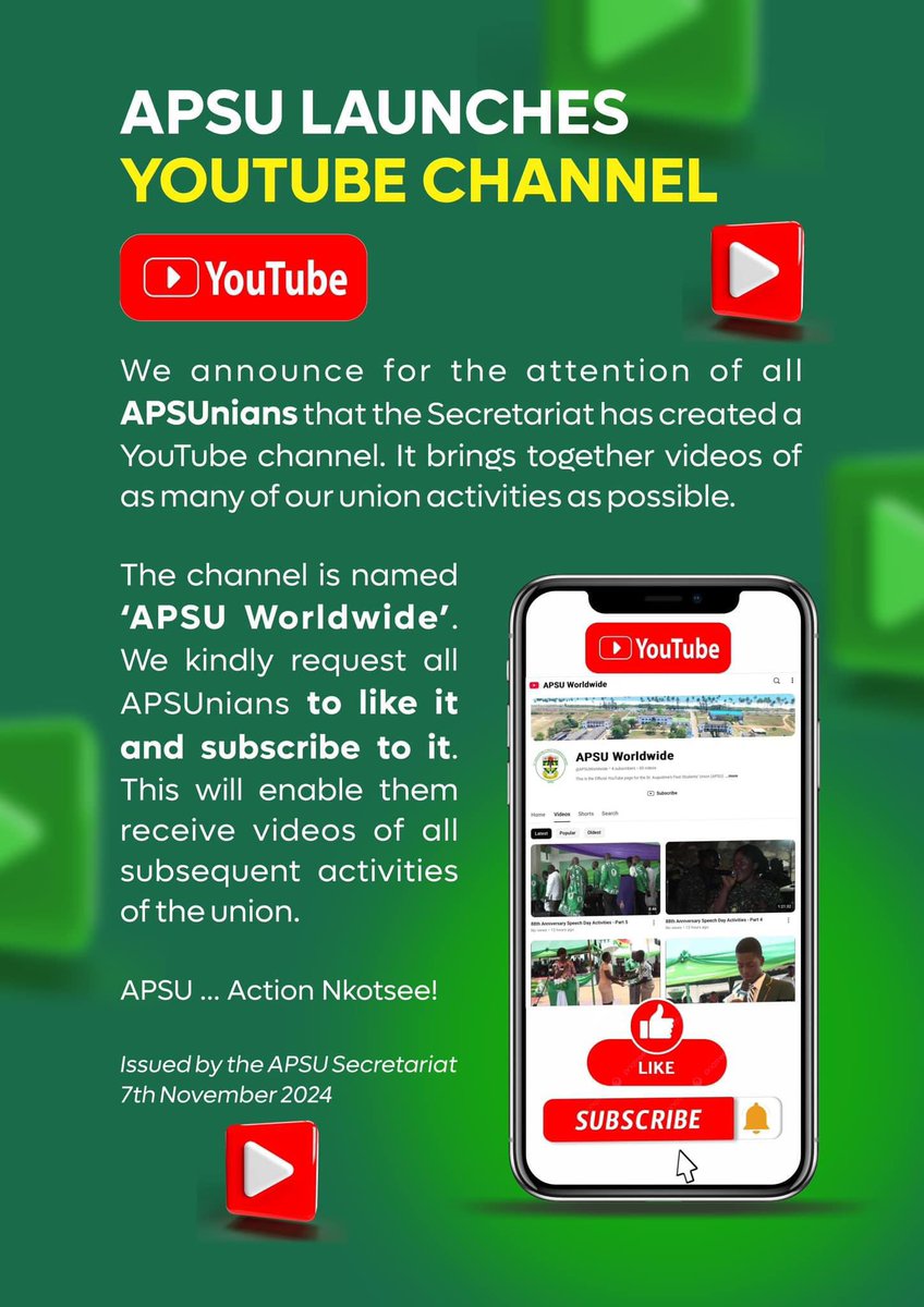 Kindly subscribe to the YouTube channel of the union.

youtube.com/@apsuworldwide…

APSU…. ACTION NKOTSEE!
