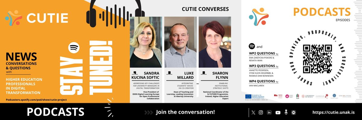 CUTIE Project (@cuteproject_eu) on Twitter photo 🎧✨ CUTIE CONVERSES with academic leaders involved in the digital transformation processes in universities. ➡️ Sharon Flynn ➡️ Luke Millard ➡️ Sandra Kucina Softic → Listen to us and stay tuned! 🎙️podcasters.spotify.com/pod/show/cutie…
Be part of the CUTIE conversation! 💬 🎧✨ CUTIE CONVERSES with academic leaders involved in the digital transformation processes in universities. ➡️ Sharon Flynn ➡️ Luke Millard ➡️ Sandra Kucina Softic → Listen to us and stay tuned! 🎙️podcasters.spotify.com/pod/show/cutie…
Be part of the CUTIE conversation! 💬