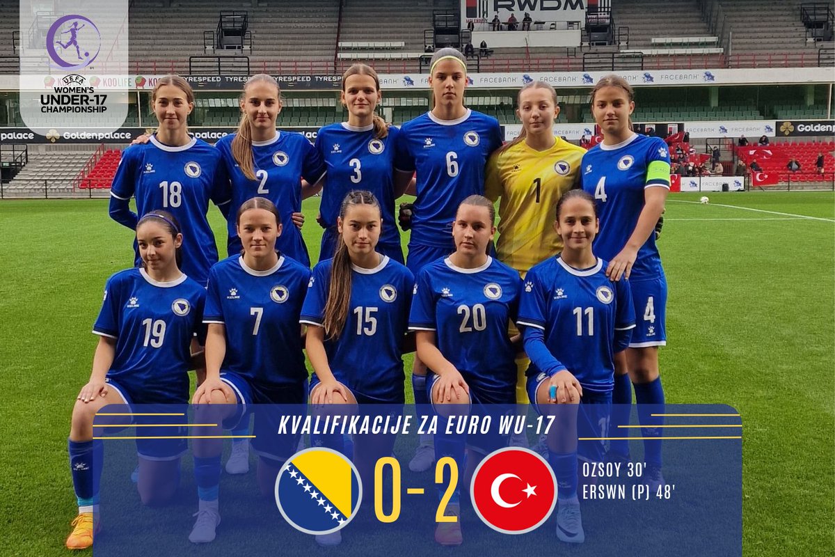 Ženska U-17 reprezentacija Bosne i Hercegovine poražena je danas u Briselu od Turske sa 0:2 u susretu 3. kola grupe A2 prvog kruga kvalifikacija za EURO 2025.