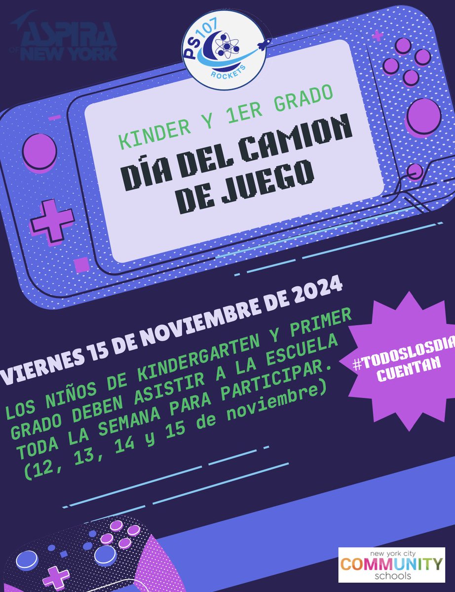 Join the fun at PS 107X when you come to school everyday! Must have 100% attendance to participate.