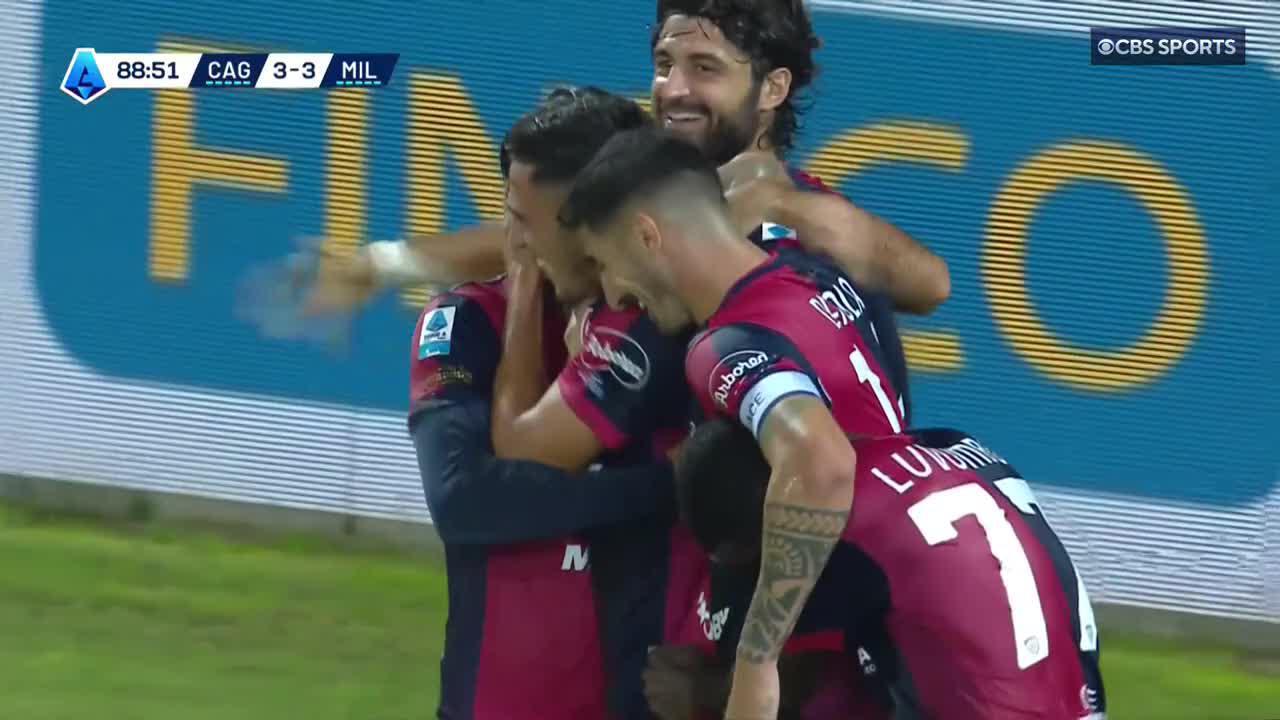 THE BEST GOAL YOU'LL SEE ALL WEEKEND 😱AN UNBELIEVEABLE VOLLEY FROM CAGLIARI'S GABRIELE ZAPPA TO SECURE A POINT AGAINST MILAN 😱