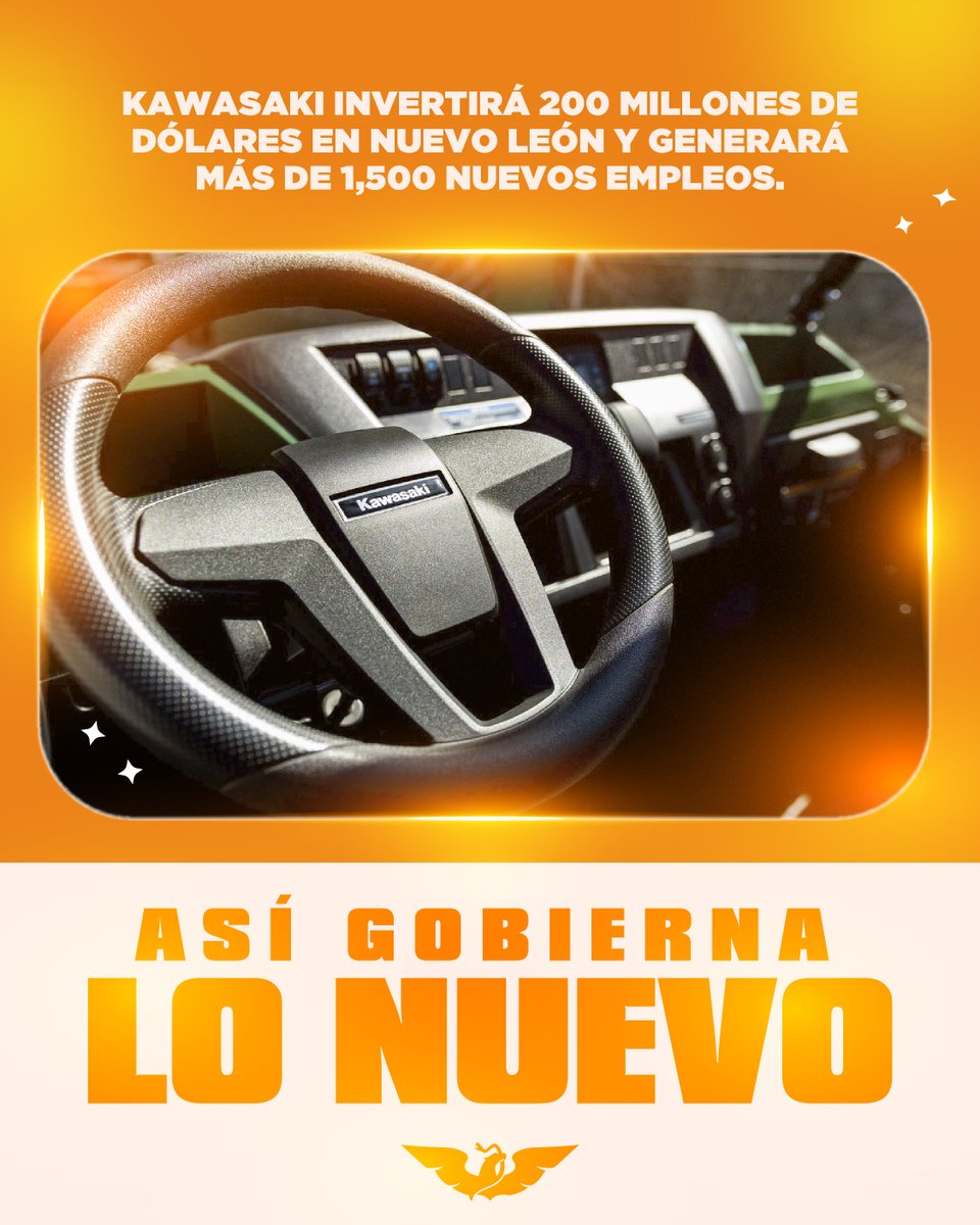 El gobierno de <a href="/samuel_garcias/">Samuel García</a> continúa generando empleos, gracias a que Kawasaki invertirá 200 millones de dólares en Nuevo León, se generarán más de 1,500 nuevos empleos para todas y todos los neoleoneses

Los #BuenosGobiernos de <a href="/MovCiudadanoMX/">Movimiento Ciudadano | Movimiento Naranja</a>  seguirán construyendo el México