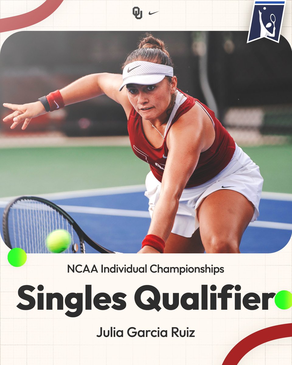 𝐓𝐈𝐂𝐊𝐄𝐓 𝐏𝐔𝐍𝐂𝐇𝐄𝐃 🎟️

Julia Garcia Ruiz has qualified for the NCAA Singles Championship in Waco, Texas!

#BoomerSooner | #OUrFight