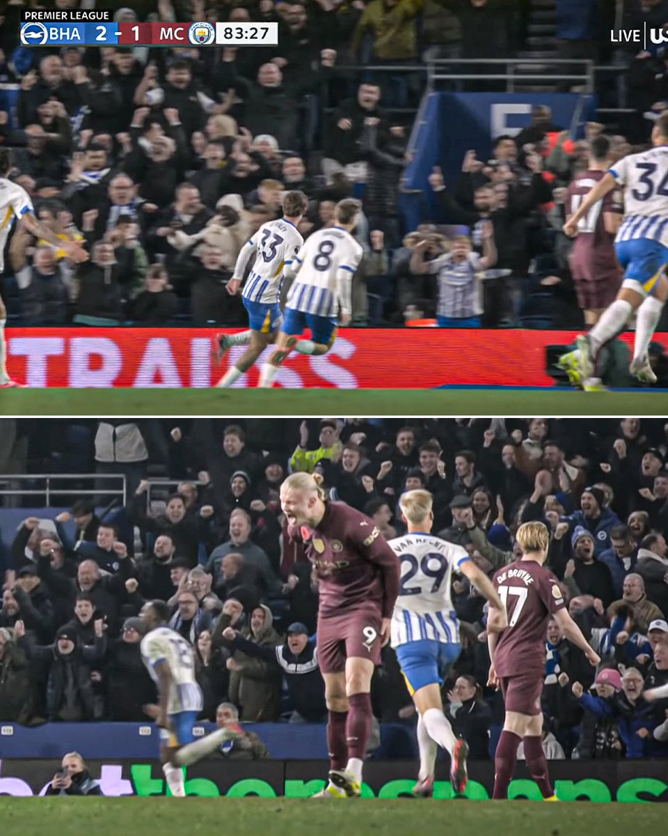 ESPNFC's tweet image. BRIGHTON SCORE TWO GOALS IN FOUR MINUTES TO TAKE THE LEAD VS. MAN CITY 😱