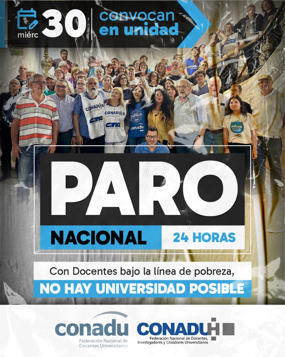 #ParoUniversitario Convocatoria en UNIDAD

📍Miércoles 30 de octubre PARO NACIONAL de 24 HS

#SomosLaUniversidadPublica