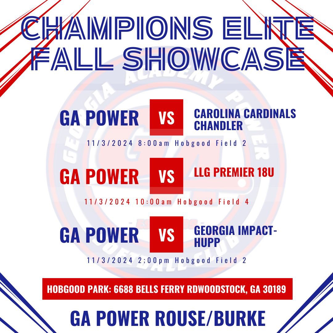 GA Power Rouse (@gapowerrouse) on Twitter photo CHAMPIONS ELITE FALL SHOWCASE!
HITTING THE FIELD THIS WEEKEND 11/2, 11/3 @ Hobgood Park.
Can’t come to the games watch on GameChanger! GA Power Rouse/Burke!
Coaches contact:
Kylie Burke: 404) 844-7110
kylieb098@gmail.com
Instagram: ga_power_rouse
Twitter: <a href="/GAPowerRouse/">GA Power Rouse</a> CHAMPIONS ELITE FALL SHOWCASE!
HITTING THE FIELD THIS WEEKEND 11/2, 11/3 @ Hobgood Park.
Can’t come to the games watch on GameChanger! GA Power Rouse/Burke!
Coaches contact:
Kylie Burke: 404) 844-7110
kylieb098@gmail.com
Instagram: ga_power_rouse
Twitter: <a href="/GAPowerRouse/">GA Power Rouse</a>