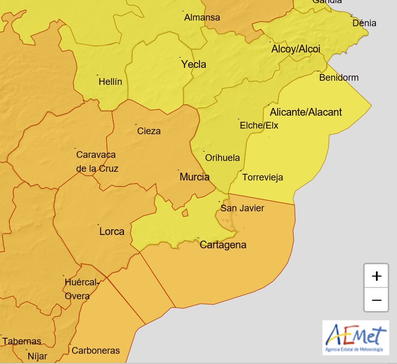 📢 La <a href="/AEMET_Esp/">AEMET</a> amplía información sobre fenómenos adversos de nivel 🟡 amarillo y 🟠 naranja en la #RegióndeMurcia.

🖨noticias.112rmurcia.es/?_ag_r