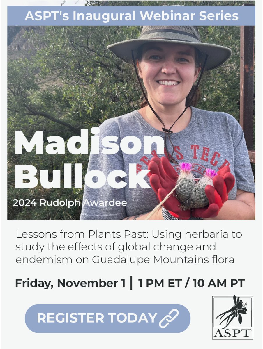 Hey fellow botanists! Interested in hearing about some of the research I've been doing for my PhD? Check out my talk for the <a href="/AmSocPlantTaxon/">American Society of Plant Taxonomists</a> webinar series THIS FRIDAY at 12pm CDT 🌱🌻🏜️ Register here: tinyurl.com/BullockASPT