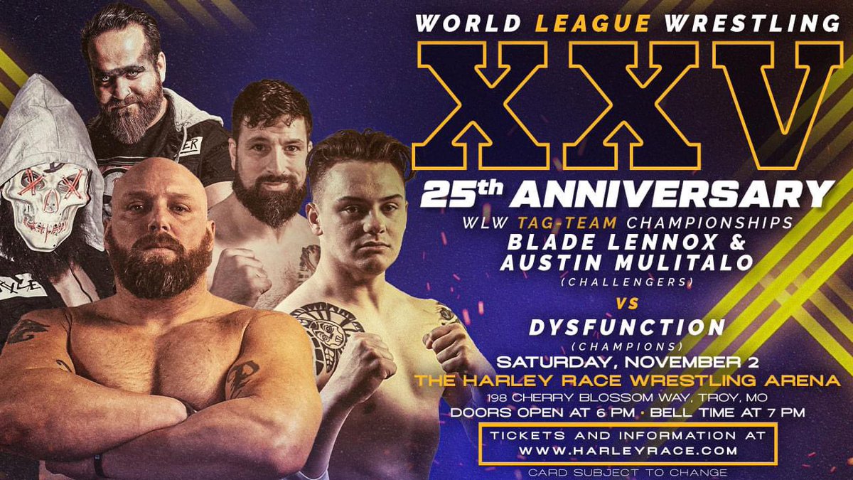 1ofakind1of1TA1's tweet image. This Saturday, #Dysfunction has no idea what/who they are facing…

I’ll give you a hint: it’s two ambitious dudes taking a stand for what’s right and ready to blaze their way to their first-ever @worldleaguewlw Championships and join the Hall of Legendary WLW Tag Team Champions…