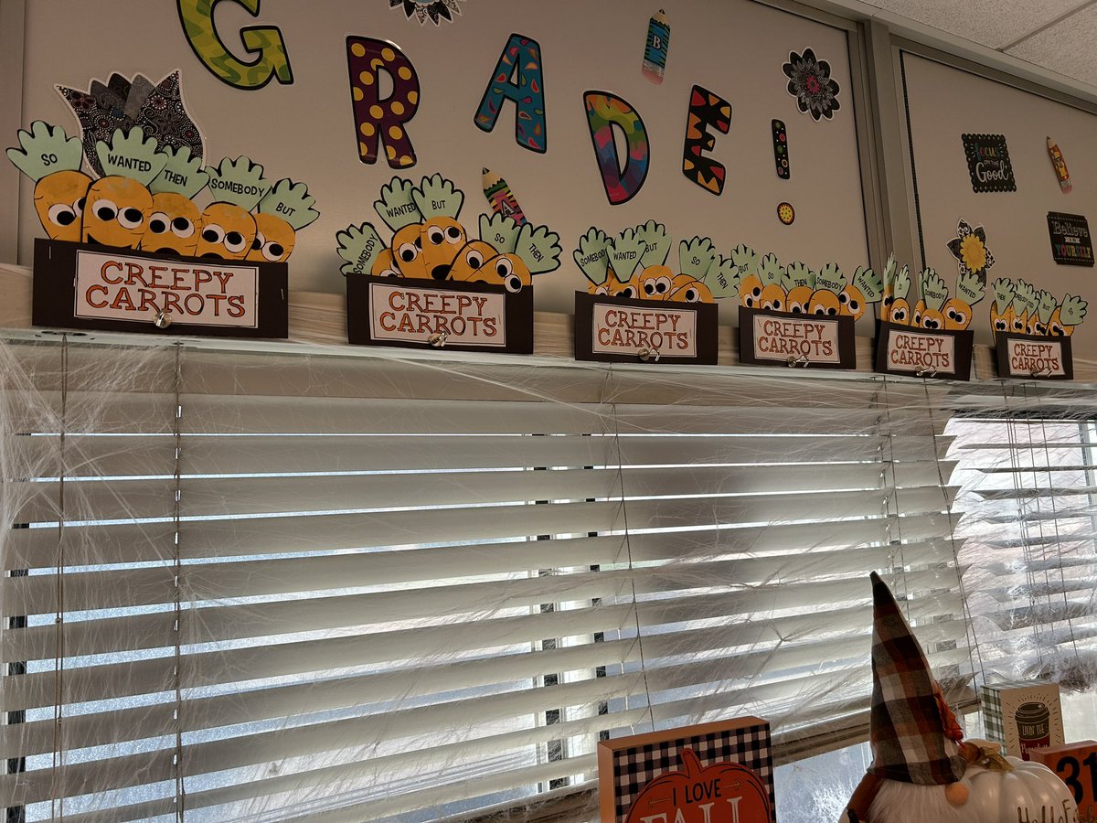 Room 108 is learning about retelling a story. The students listened to the story Creepy Carrots 🥕 Then retold the story and created these creepy carrot gardens🥕🎃