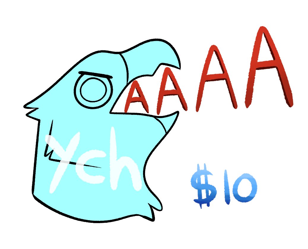 Panicpigeon's tweet image. Screaming Birb YCH❗️$10 Each DM to claim a slot! unlimited slots. I need help paying for rent so thought I'd do a ych I can do birds and gryphons! super complex designs are $3 extra I can resize the art to fit a telegram sticker if needed :&amp;gt;