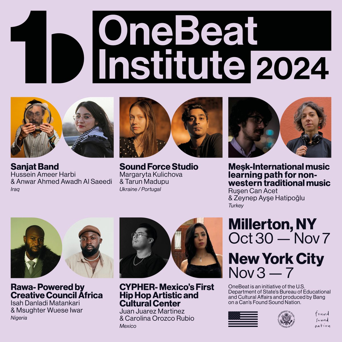 OneBeat Institute is an exchange program designed to provide a space for creative entrepreneurs in the OneBeat network to grow, learn and strengthen the creative ecosystems in their home countries through project tailored mentorship. Read more 1beat.org

<a href="/ECAatState/">Educational & Cultural Affairs—U.S. Dept. of State</a>