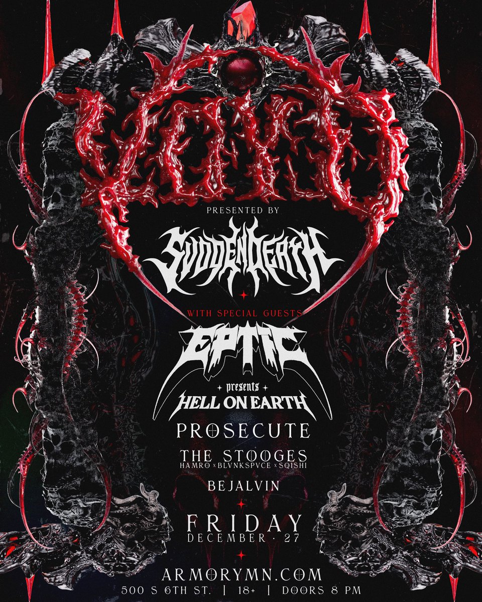 🚨 VOYD GIVEAWAY 🚨 
Experience a <a href="/svddendeath/">SVDDEN DEATH</a> VOYD set for Lucid Nights on Dec 27th at <a href="/ArmoryMn/">ArmoryMN</a> Special guest <a href="/Eptic/">EPTIC</a> and a host of other heavy hitters!

🚨 LIKE &amp; RT for your chance at winning a pair of tickets

Secure your tickets for Lucid Nights at SIMshows.com🦇