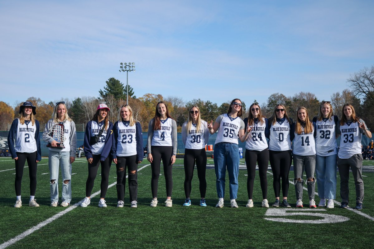 BlueDevilsWBB's tweet photo. Our 2023-24 team was honored for our NCAA Sweet 16 appearance &amp; WIAC Championship at halftime of the Homecoming football game this weekend 😈 https://t.co/hLjIQ3cItL