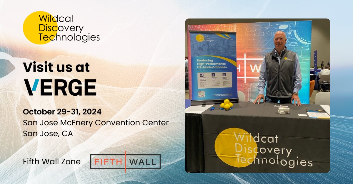 Wildcat is excited to attend the #Verge24 conference in San Jose, CA! Our Sr. VP of Strategy and Corporate Development, Peter Coats, will be at the Fifth Wall zone to meet and engage with over 6,000 leaders attending.

Don't miss this opportunity to connect with us! 
#BatteryTech