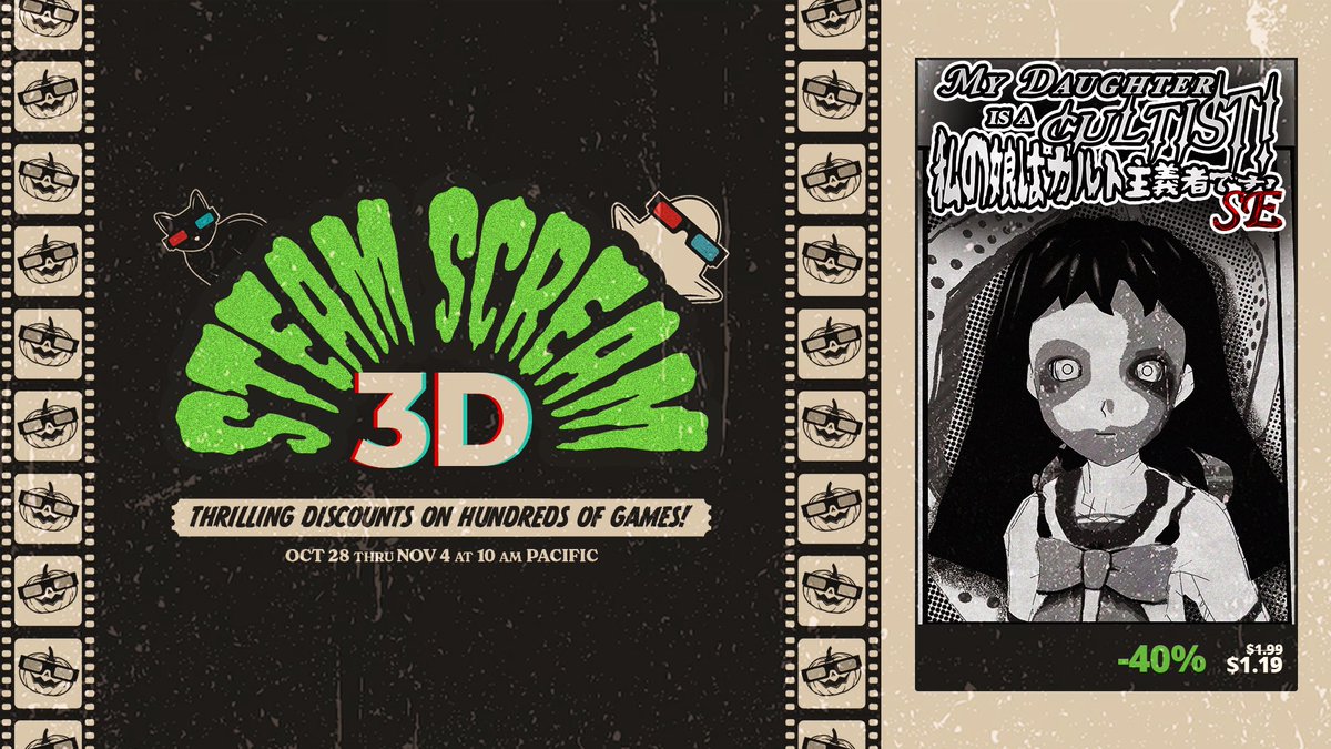 It's Steam Scream! 🔥 MY DAUGHTER IS A CULTIST! Is on sale!
store.steampowered.com/app/2546710/MY…
💀🕯️
#SteamScream #LovecraftianHorror #HorrorGames #OnSaleNow #indiegame inspired by #junjiito #lovecraft #manga #anime