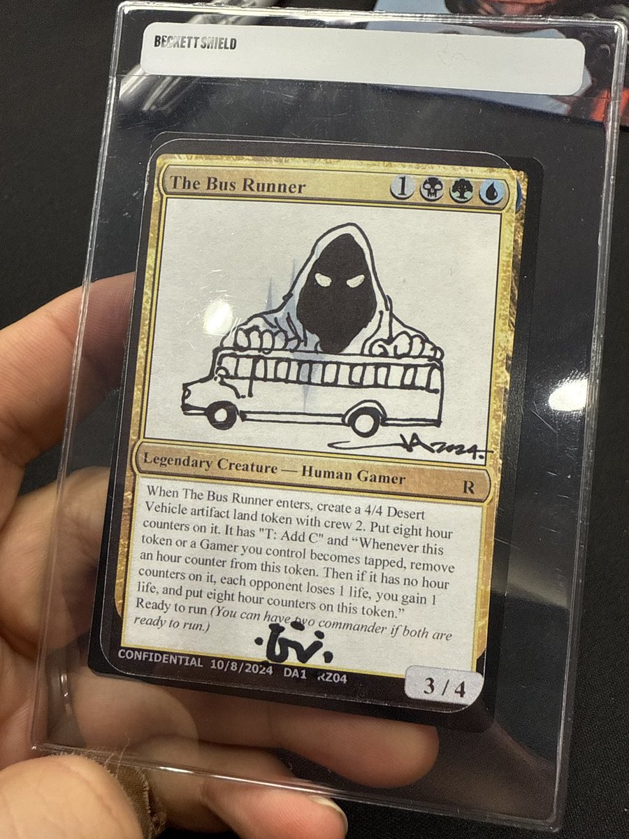 James Turner (@james_lrr) on Twitter photo Coming to a <a href="/DesertBus/">Desert Bus for Hope</a> prize lot SOON™!
And a big, massive shoutout to <a href="/GavinVerhey/">Gavin Verhey</a> for the card, and <a href="/Victoradameart/">Victor Adame Minguez</a> for the incredible illustration. Coming to a <a href="/DesertBus/">Desert Bus for Hope</a> prize lot SOON™!
And a big, massive shoutout to <a href="/GavinVerhey/">Gavin Verhey</a> for the card, and <a href="/Victoradameart/">Victor Adame Minguez</a> for the incredible illustration.