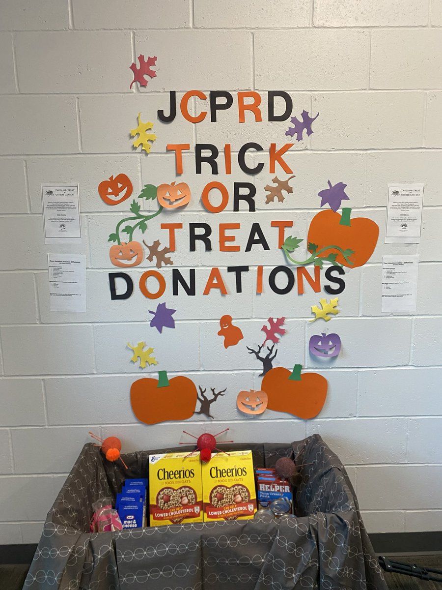 Our JCPRD OST Programs are collecting items for our Trick or Treat so others can eat drive this week! Our donations go right back into our community to help those in need!
