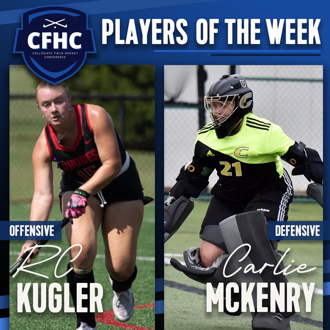 Collegiate Field Hockey Conference (@collegiatefhc) on Twitter photo Announcing the Week 9 CFHC Player of the Week Awards:
OPOW ➡️ RC Kugler <a href="/RhodesFH/">Rhodes Field Hockey</a>
DPOW ➡️ Carlie McKenry <a href="/CentreFH/">Centre Field Hockey</a>
To read the full Week 9 report visit: saa-sports.com Announcing the Week 9 CFHC Player of the Week Awards:
OPOW ➡️ RC Kugler <a href="/RhodesFH/">Rhodes Field Hockey</a>
DPOW ➡️ Carlie McKenry <a href="/CentreFH/">Centre Field Hockey</a>
To read the full Week 9 report visit: saa-sports.com